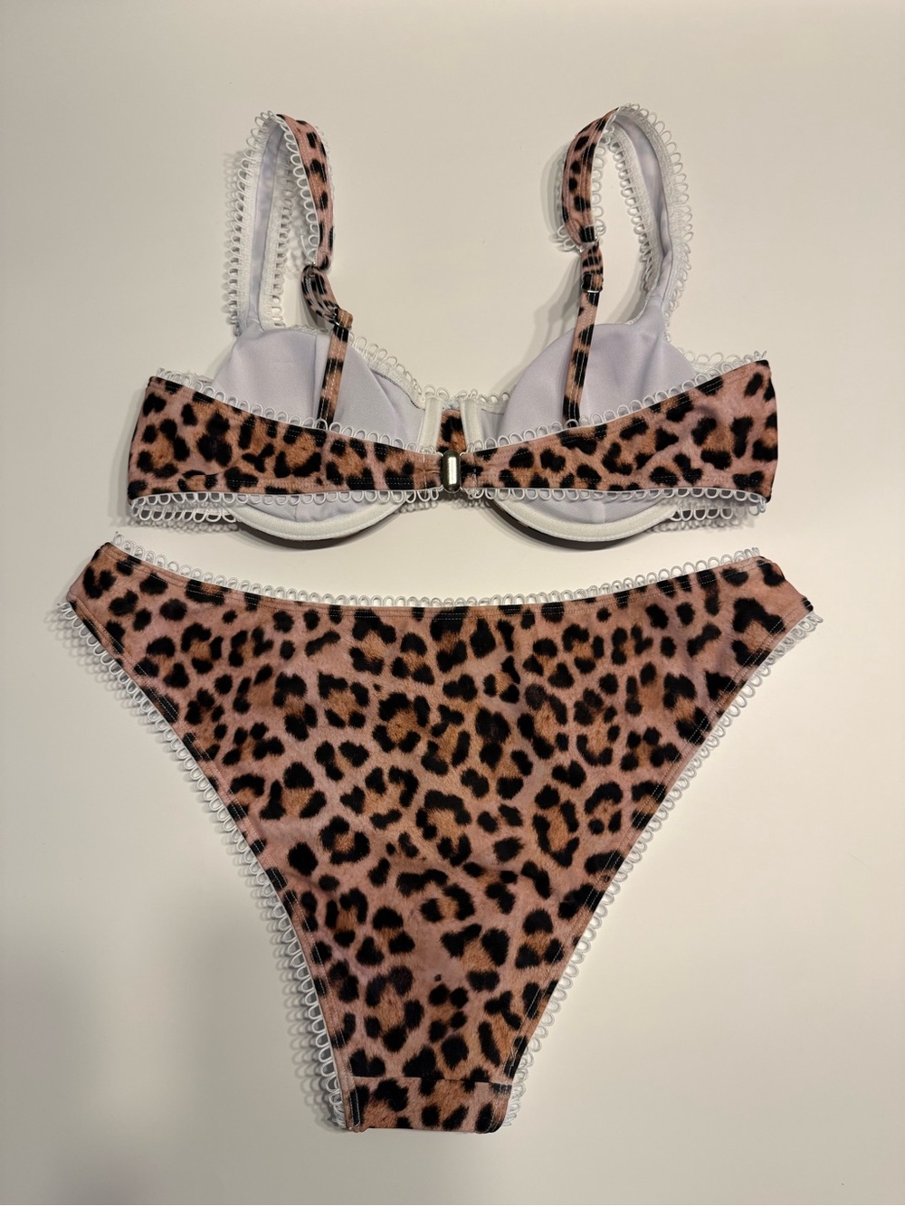 SHEIN Swim Leopard Print Lace Trim Bow Tie Underwire Bikini Set - Large - Picture 10 of 12
